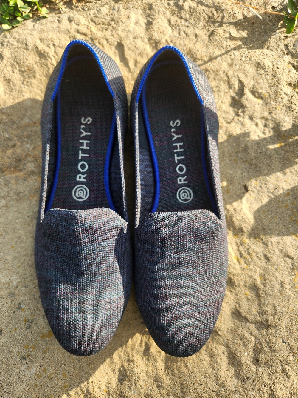 Rothy's Navy Heather Multicolor Knit Loafer with Bright Blue Trim